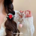 Pearl Mesh Scrunchies Flocked Strawberry Charm Two Colors view 1