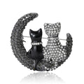Two Cats Crescent Moon Rhinestone Brooch Multicolor Black view 2
