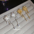 Crystal Firework Flower Gold And Silver Tone Dangle Earrings view 2