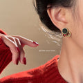 Black Red Brown Enamel Cluster Geometric Stud Earrings Gold view 2