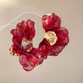 Blush And Burgundy Chiffon Flower Statement Stud Earrings view 7