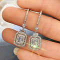 Rectangular Clear Stone Silver Hook Earrings Metal Jewelry Design view 4