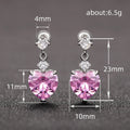 Silver Tone Heart Drop Earrings Pink Yellow Clear Colors view 4