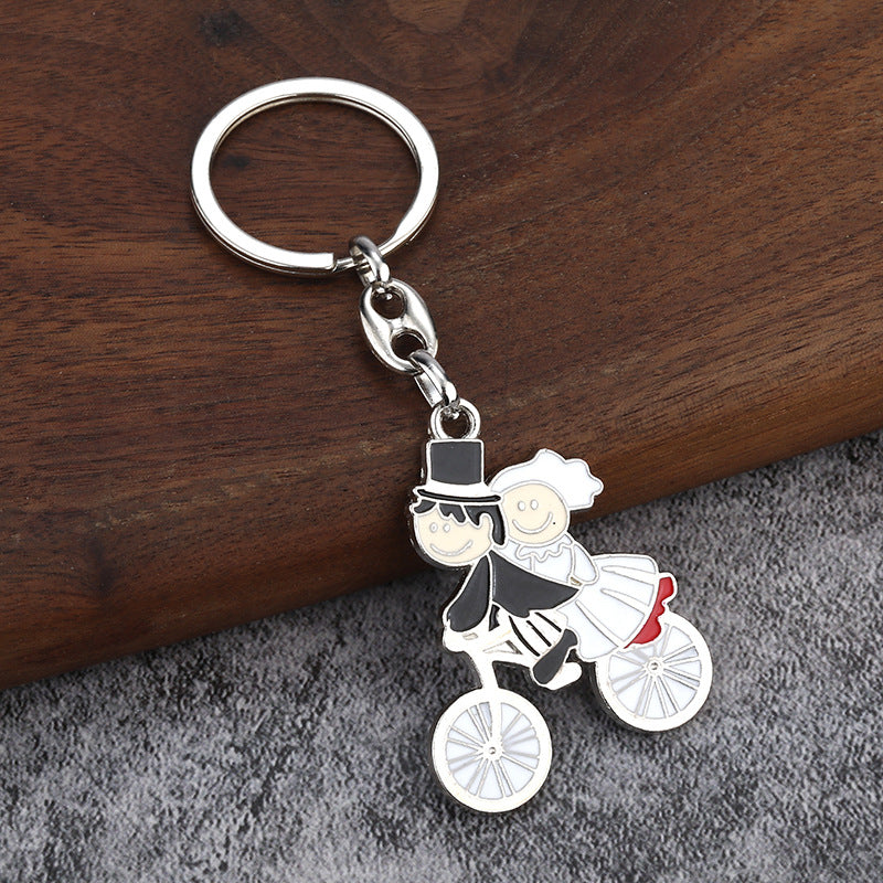 Bride and Groom Enamel Keychain, Cute Couple Metal Bag Charm