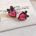 Red Heart Bow Stud Earrings in Polished Statement Design view 6