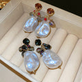 Black Crystal And Pearl Drop Stud Earrings Statement Jewelry view 4