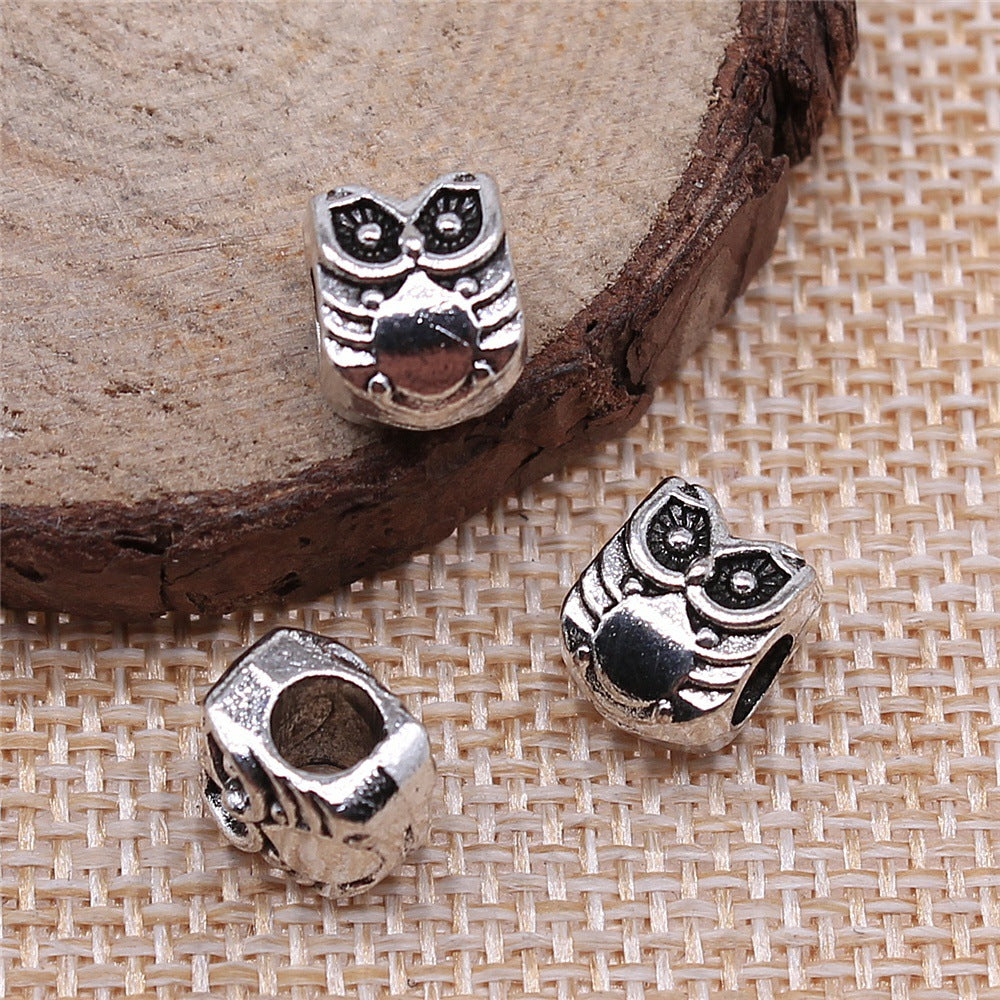 10x8x7mm 1.9g Antique Silver Zinc Alloy Owl Large Hole Cat Beads for DIY Bracelet Jewelry Making