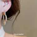 Gold Tone Crystal Clover Shaped Hoop Statement Earrings view 3