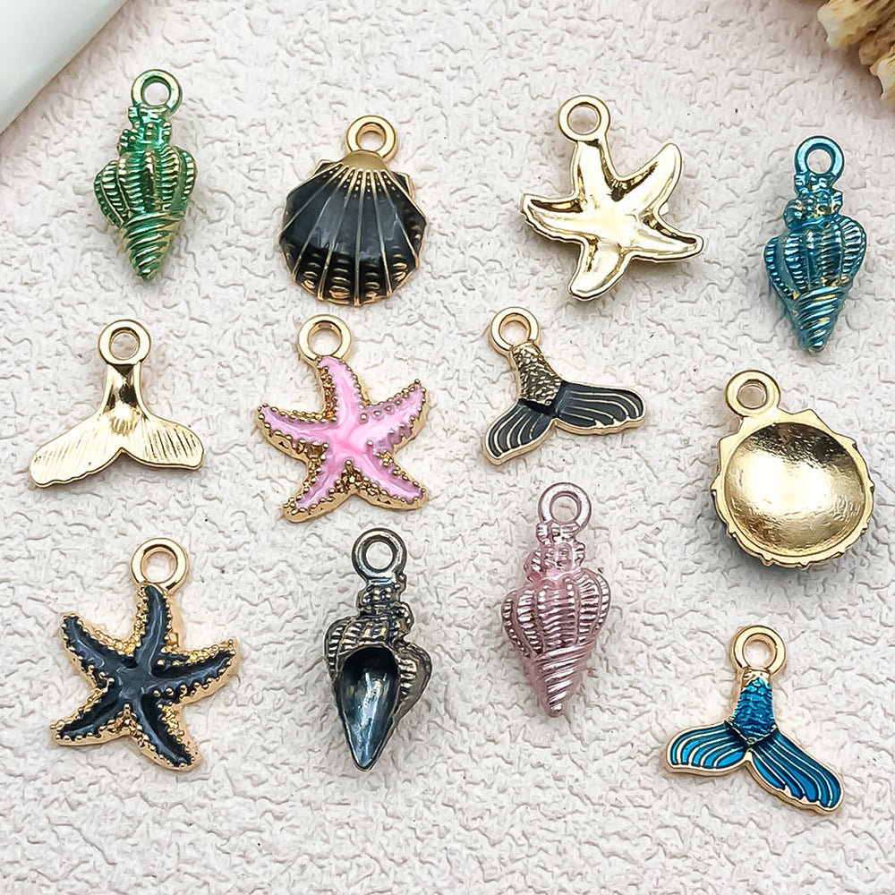 Enamel Zinc Alloy Starfish Shell Ocean Charm Pendant for DIY Hair Bracelet Necklace Jewelry