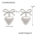 Bow Heart Drop Stud Earrings Gold Steel And Two-Tone view 9