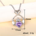 Silver Tone Claddagh Heart Necklace With Purple Heart Stone view 5