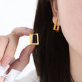 Geometric Rectangle Square Huggie Hoop Earrings Gold Steel view 7