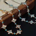 Crystal Flower Link Bracelets Turquoise Accent Silver Rose Gold view 4