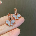 Butterfly Clear Stone Huggie Hoop Earrings Three Metal Colors view 7