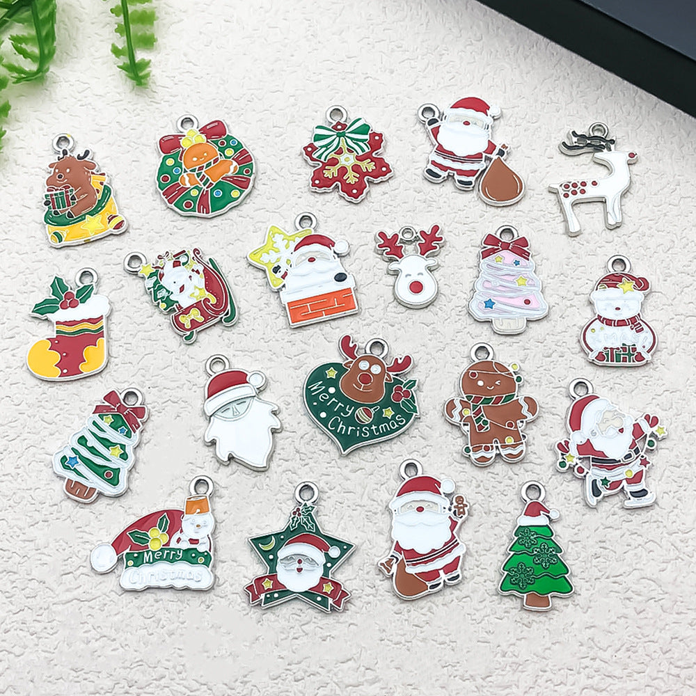 White K Enamel Zinc Alloy Christmas Tree Santa Snowman Bell Reindeer Charm Pendant for Bracelets