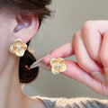 Four Petal Flower Stud Earrings in Gold and White, Two Styles view 4