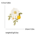 White Daisy and Yellow Berry Brooch with Green Leaves view 5