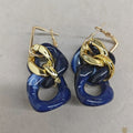 Gold Tone Link and Rounded Square Drop Stud Earrings view 7