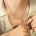 Silver Twisted Link Gold Toggle BZV Disc Charm Necklace view 4