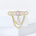 Gold Green Pink Cabochon Crystal Chain Drape Brooch Pins view 3