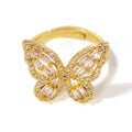 Gold Butterfly Zircon Open Ring Copper Adjustable Band view 5