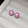 Purple Pearl Look Round Stud Earrings with Gold Tone Rims view 6