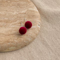 Wine Red Velvet Flocked Round Ball Stud Earrings Multi Size view 4