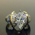 Marquise Solitaire Baguette Fan Ring In Polished Gold Tone view 1