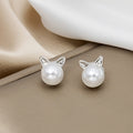 Silver Cat Ear Pearl Look Delicate Small Stud Earrings view 3