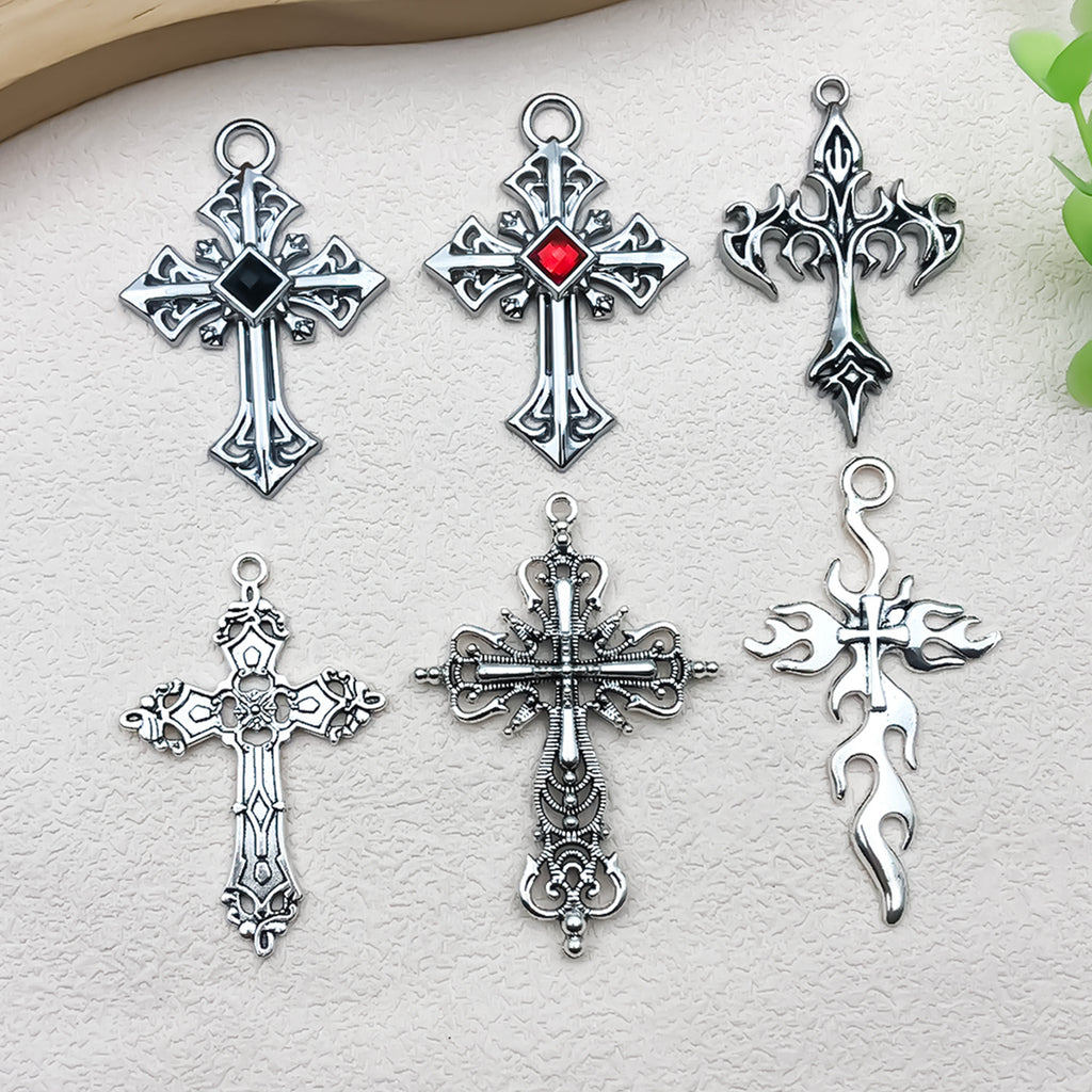 Vintage Zinc Alloy Rhinestone Cross Charm Pendant for DIY Sweater Chain Necklace