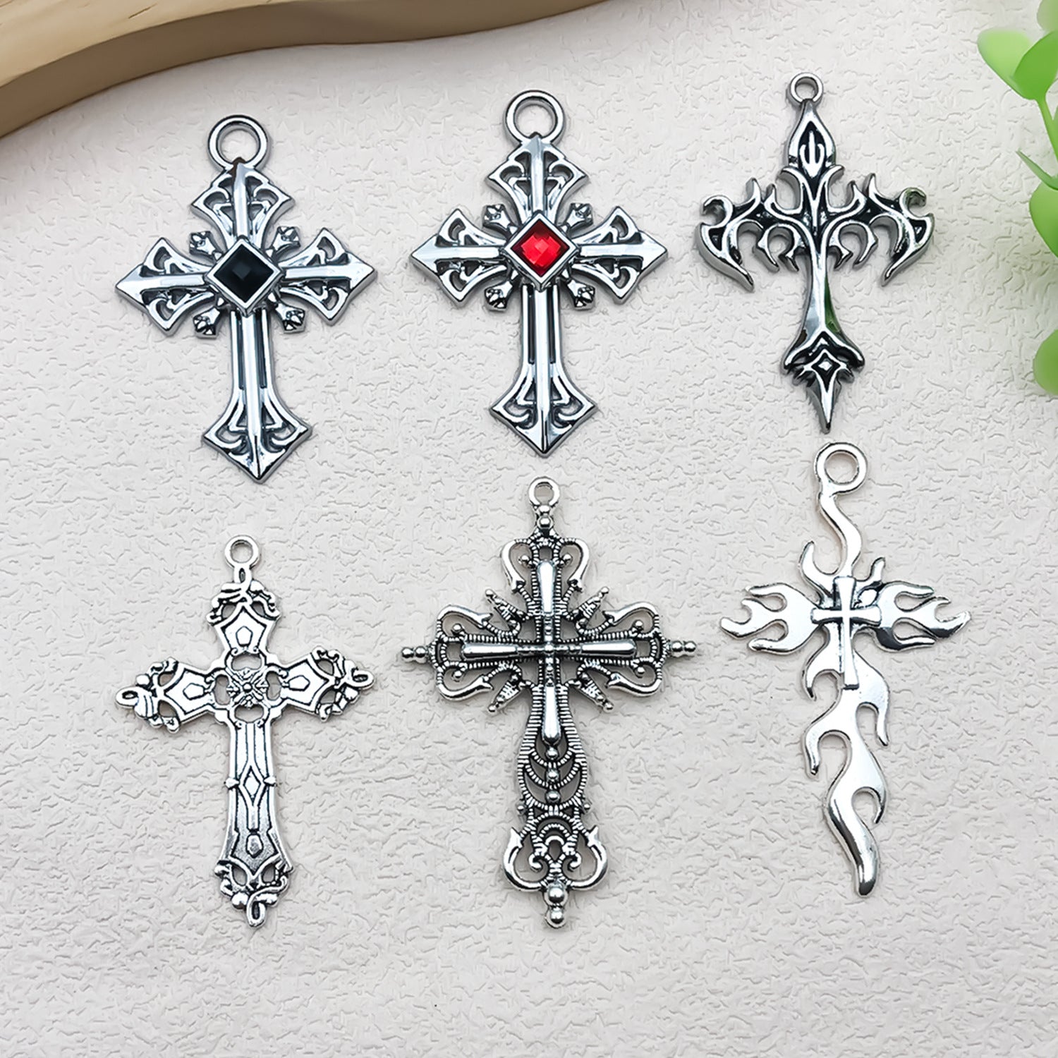 Vintage Zinc Alloy Rhinestone Cross Charm Pendant for DIY Sweater Chain Necklace