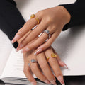 Open Teardrop Hammered Rings Gold Steel Free Size Adjustable view 3