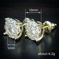 Oval Clear Solitaire Halo Stud Earrings In Polished Gold Tone view 4
