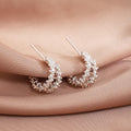 Silver Crushed Texture C Shape Open Hoop Stud Earrings view 6