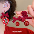 Red Flocked Bow And Flower Stud Earrings - 2 Styles view 2