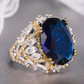 Deep Blue Oval Solitaire Pear Cluster Statement Ring In Silver Tone view 2