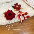 Red Embroidered Goldfish Hair Pin Red Fabric Flower Clip view 2