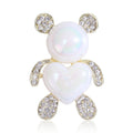 Iridescent White Pearl Bear Brooch Rhinestone Accents Gold Tone view 1