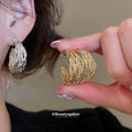 Textured Crisscross Metal Hoop Earrings Decorative Jewelry Design view 2