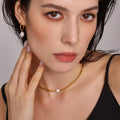 Gold Curb Chain Freshwater Pearl Choker and Hoop Earrings view 1