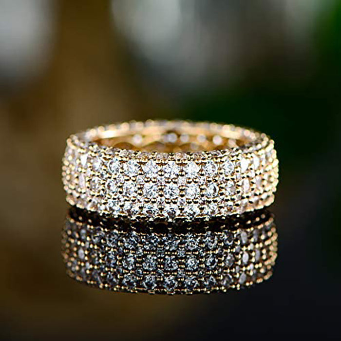 Multi-Row Pave Full Eternity Wide Ring In Three Metal Tones