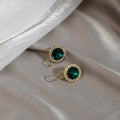 Round Faceted Crystal Halo Stud Earrings Red Green Gold view 4