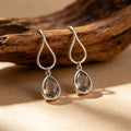 Silver Tone Loop and Smoky Faceted Teardrop Earrings view 1