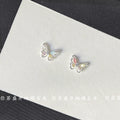 Silver Tone Pastel Iridescent Stone Open Butterfly Stud Earrings view 1