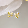 Gold Edge Enamel Bow Stud Earrings Pink Cream White view 6