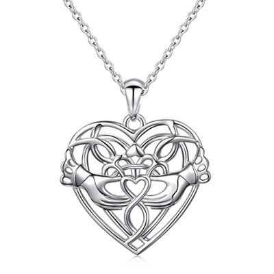 Front view of openwork double-heart pendant necklace