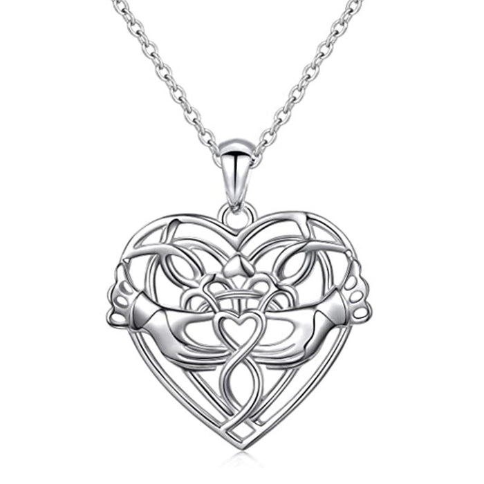 Silver Tone Openwork Double Heart Pendant Necklace