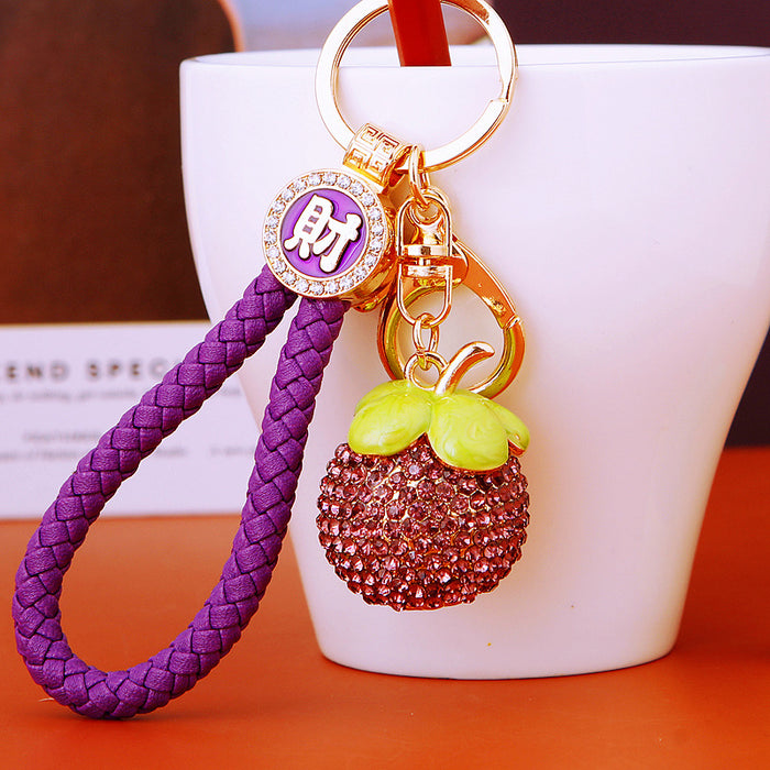 Full Crystal Mangosteen Keychain with Fortune and Loose Heart Loop Options
