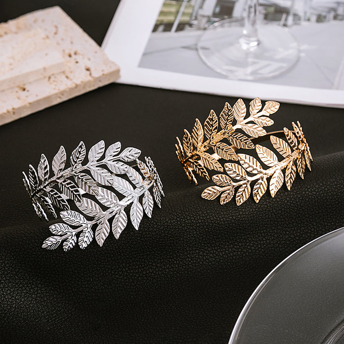 Gold and Silver Overlapping Leaf Branch Upper Arm Cuffs