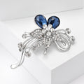 Crystal Flower Leaf Brooch Red or Navy Rhinestone Pin view 3